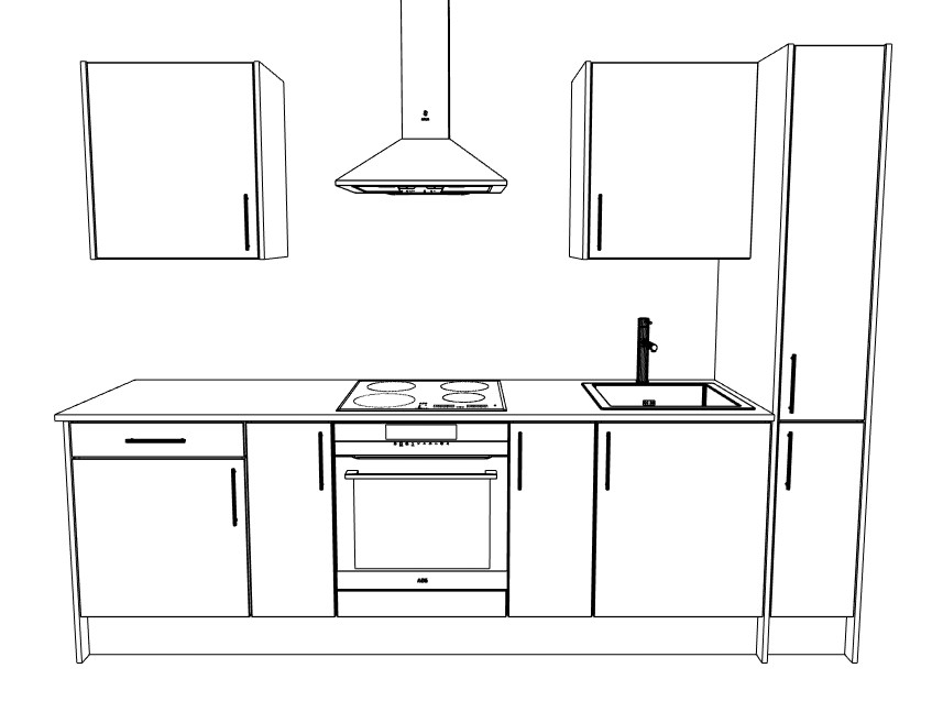 An illustration of kitchen cabinets