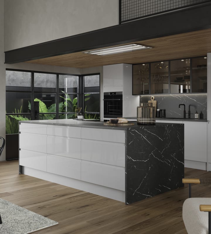 Luna Kitchen from Magnet. An affordable handless look with integrated J Pull doors for a stylish and modern look.