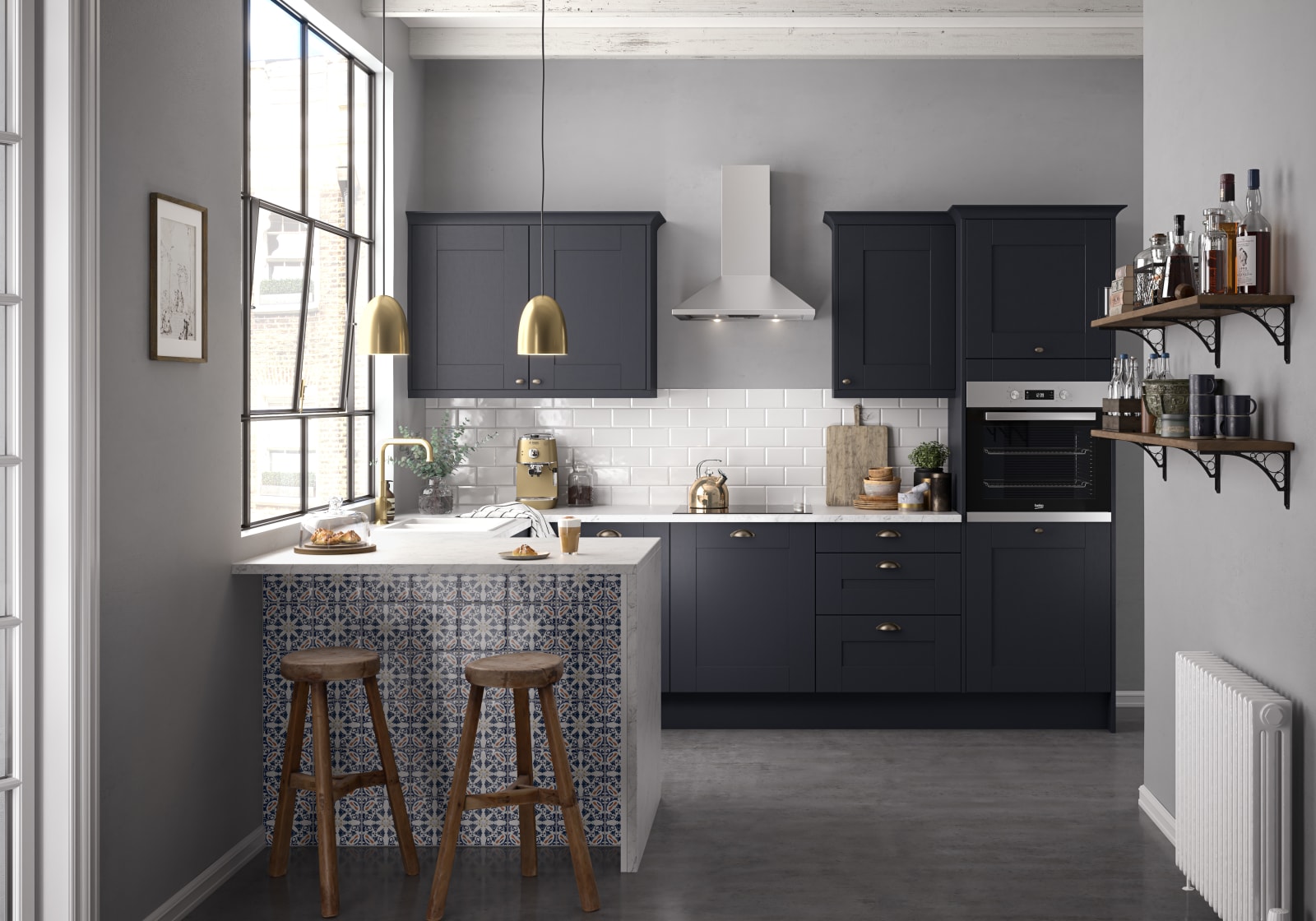 Winchester kitchen by Magnet. A wood grain effect affordable alternative to solid timber built from hardwearing MDF and available in 5 colours.