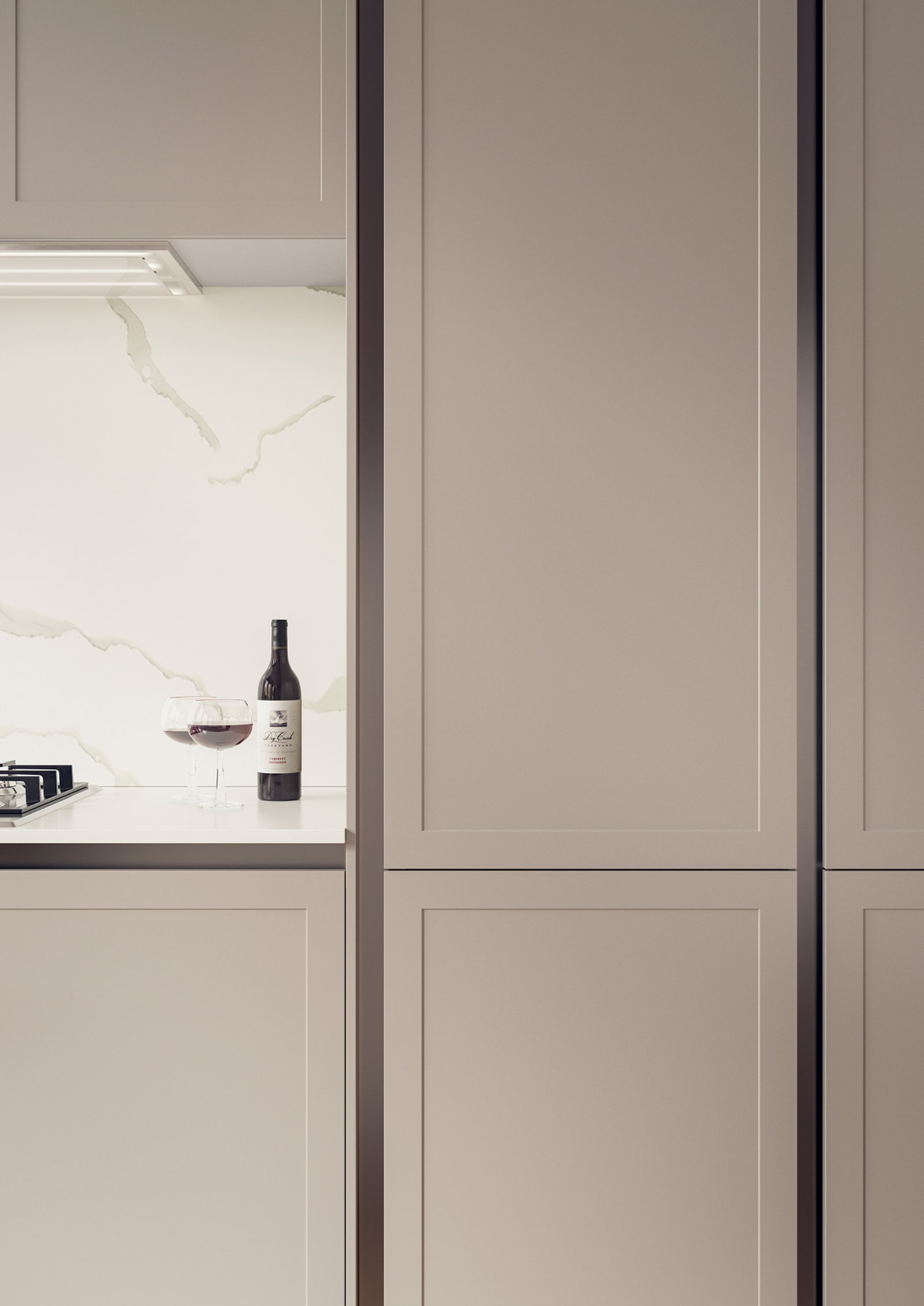 Integra Dunham Kitchen by Magnet. Premium painted matt finish with unique door style available in 20 colours.