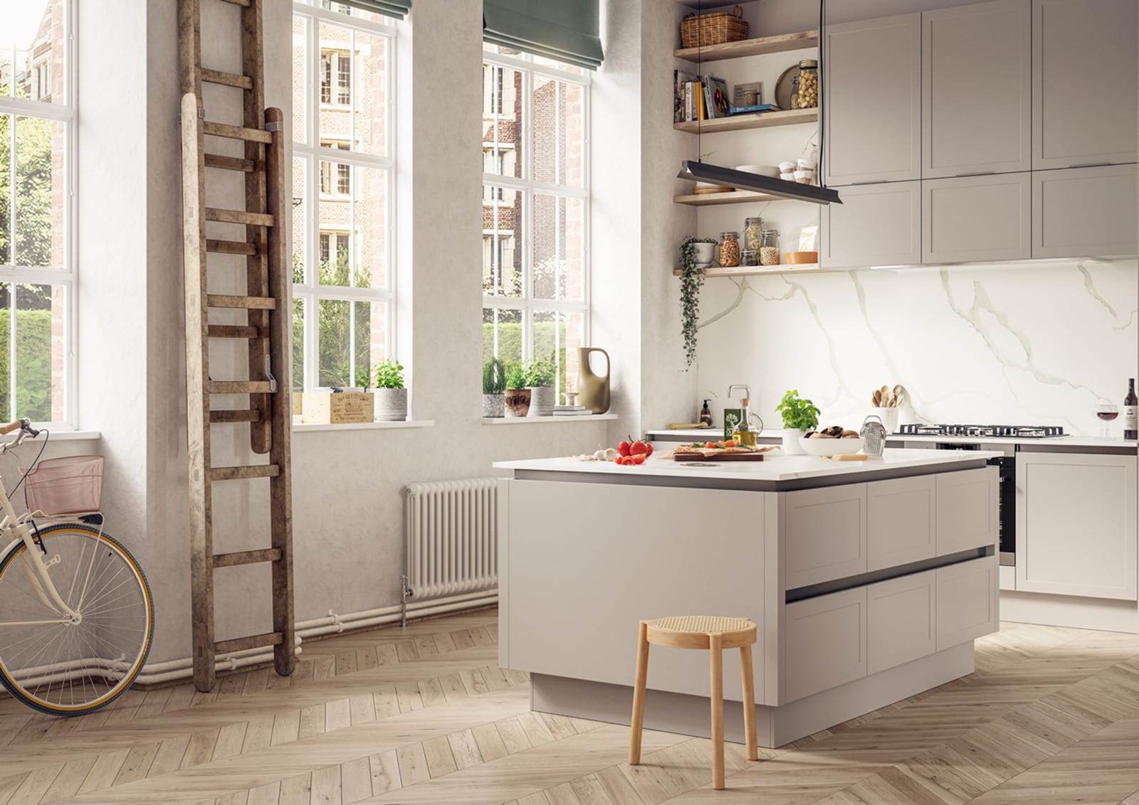 Integra Dunham Kitchen by Magnet. Premium painted matt finish with unique door style available in 20 colours.